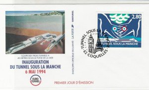 France 1994 Inaug Channel Tunnel Pic Slogan Cancel + Stamp FDC Cover Ref 31720