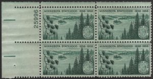 SC#1106 3¢ Minnesota Statehood Issue Plate Block: UL #25996 (1958) MNH*