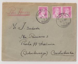 TURKEY: 30k #754 x3 on 1947 AIRMAIL cover 2 Czechoslovakia