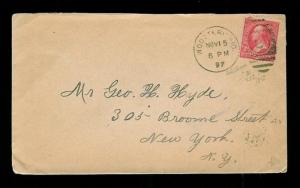 Wooster Ohio Postal History 11/15/1897 with NY A + B Sackstamps