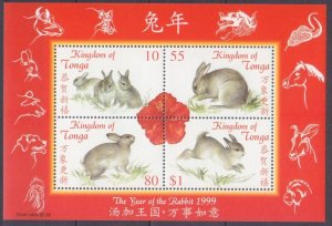 1999 Tonga 1543-1546/B33 Chinese calendar - Year of the Rabbits 6,00 €