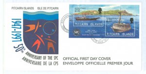 Pitcairn Islands 464 1997 50th anniversary of the south pacific commission (mini-sheet of two) ships/on acacheted, unaddressed f