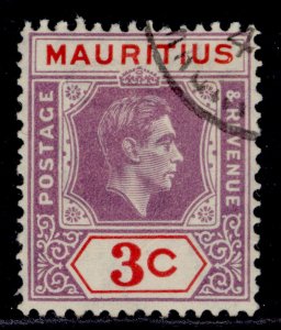MAURITIUS GVI SG253d, 3c reddish lilac & red, FINE USED.