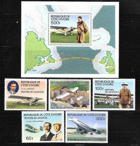 IVORY COAST Sc 434-9 NH SET+S/S OF 1977 - AVIATION