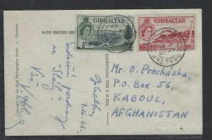 GIBRALTAR COVER (P1904B) 1956 QEII 1/2D+2D ON PPC TO KABOUL, AFGHANISTAN   WOW!!