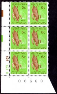 South Africa - 1972-1974 Definitive 6c Plate Block Pane A MNH** SG 319