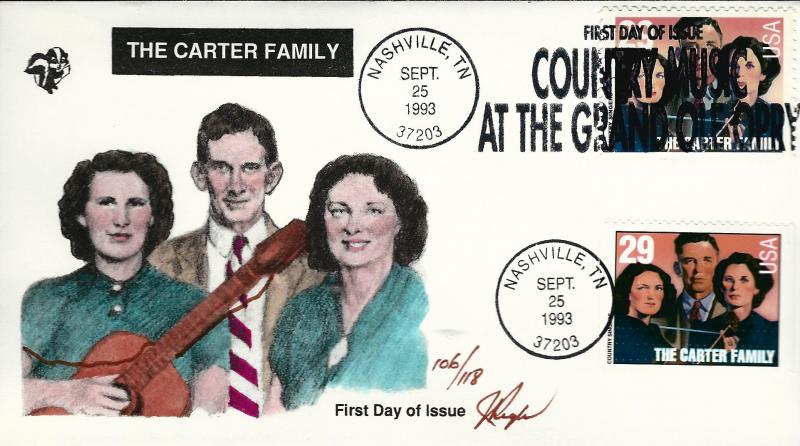 Beautiful Pugh Designed and Painted FDC Carter Family  #106 of 0nly 118