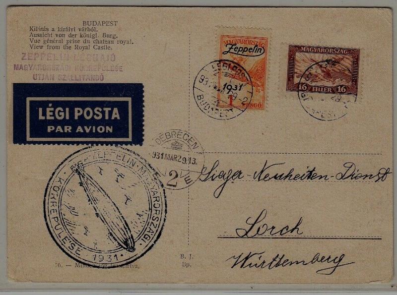 Hungary/Germany Zeppelin card 29.3.31 Budapest