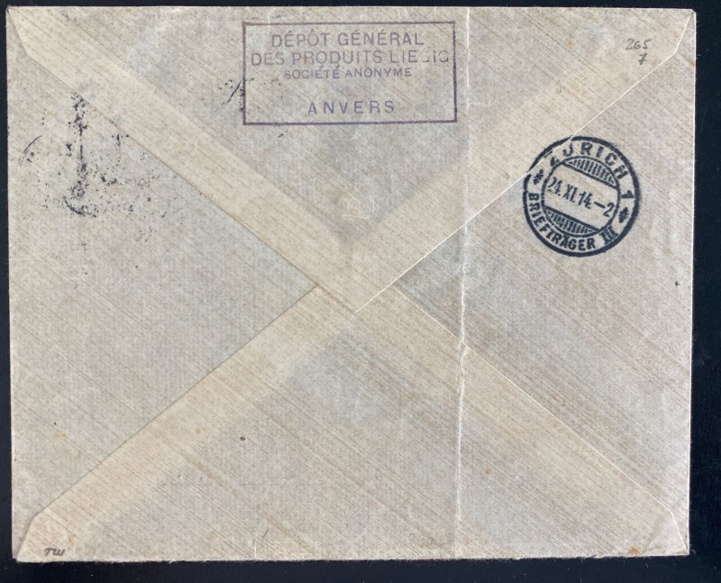 1914 Aachen Belgium Germany Registered Cover To Zurich Switzerland 