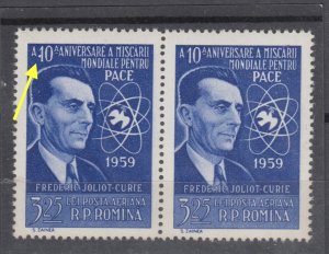 ROMANIA STAMPS 1959 CURIE CHEMISTRY ERROR MNH POST DOVE