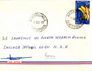 Cameroun 30F Bananas 1969 Akonolinga, Cameroun Airmail to Chicago, Ill.  EURO...