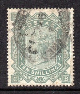 GB QV SG135 10/- Greenish Grey Plate 1 Watermark Anchor Fine Used Cat £4,500