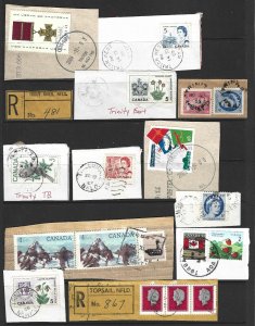 CANADA - CANADIAN STAMPS ON PIECES WITH NEWFOUNDLAND TOWN CANCELS LOT #3