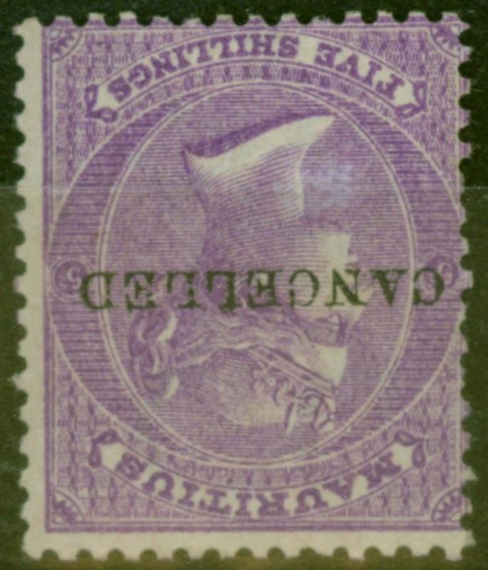 Mauritius 1865 5s Brt Mauve SG72w Wmk Inverted Cancelled Remainder Fine Mtd Mint