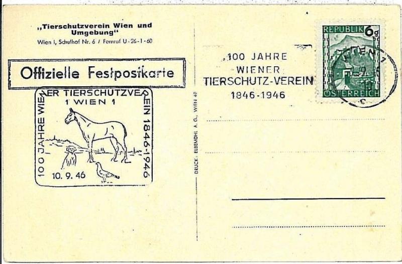 POSTAL HISTORY : postcard AUSTRIA : HORSES DOGS BIRDS DOVES - 1946