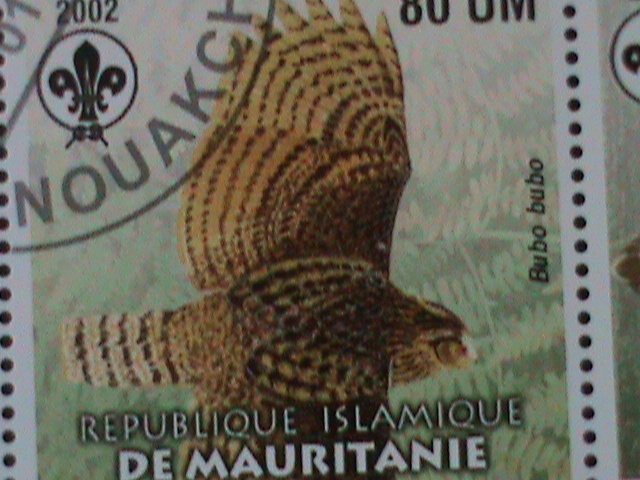 ​MAURITANIA-2003 BEAUTIFUL LOVELY OWLS WITH SCOUT LOCO-SHEET VF-FANCY CANCEL