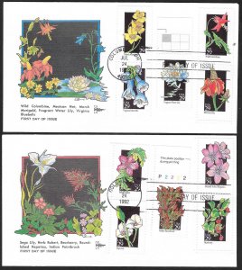 UNITED STATES FDCs (10) 29¢ Flowers Complete set 1992 Gill Craft