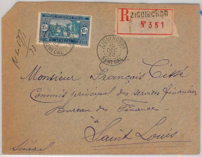 SENEGAL -  POSTAL HISTORY: REGISTERED COVER from Ziguinchor1932