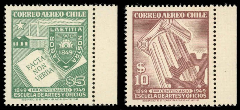 CHILE Sc C127-28 VF/MNH - 1949 Centennial of Chile's School of Arts & Cr...