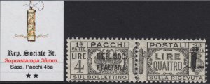 ITALY RSI (Social) Pacchi n.45a variety cv 1200$ CERT +Signed FERRARIO MNH** R+