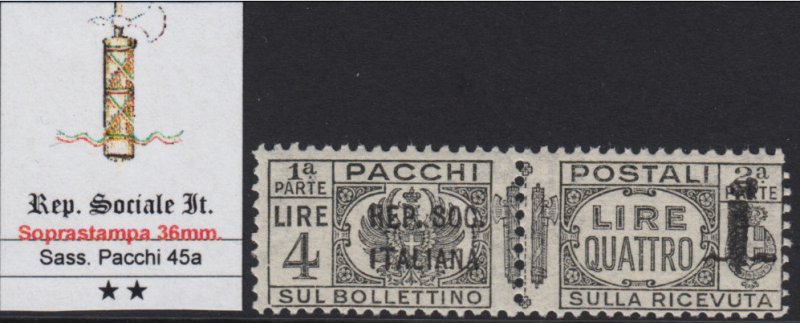 ITALY RSI (Social) Pacchi n.45a variety cv 1200$ CERT +Signed FERRARIO MNH** R+