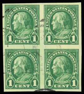 United States #575 Used  fine to very fine  block of 4 Cat$28 1923, 1¢ Frank...