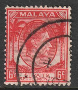 Malaya Straits Setts Scott 242 - SG282, 1937 George VI 6c Die I used