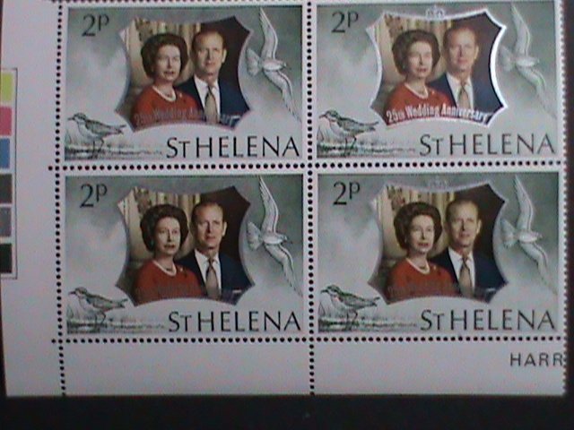 ​ST.HELENA-1972-SC#272- 25TH ROYAL WEDDING ANNIVERSARY MNH IMPRINT BLOCK VF