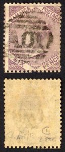 Jamaica SG5 6d Dull Lilac wmk Pineapple Kingston Type D pmk