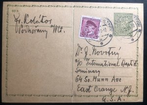 1938 Czechoslovakia Trans Atlantic Postcard Cover To East Orange NJ USA