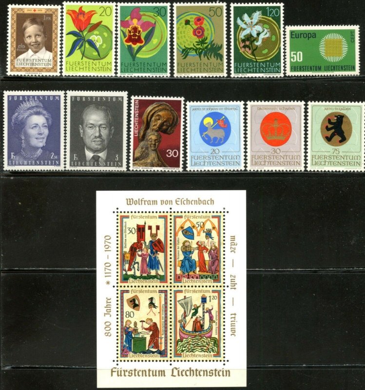 LIECHTENSTEIN Sc#465-477 1970 Six Complete Sets & 1 S/S OG Mint Hinged