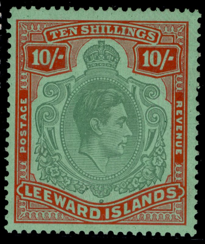 LEEWARD ISLANDS GVI SG113, 10s bluish green & deep red/green, LH MINT. Cat £200.