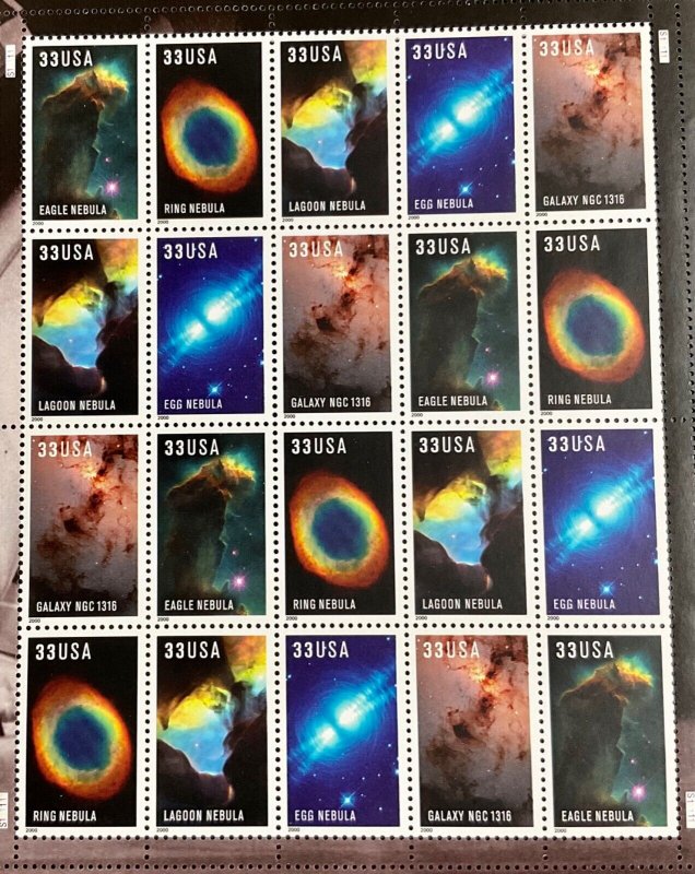 3384-3388   Edwin Hubble Space Telescope MNH 33 c Sheet pf 20  FV $6.60  2000