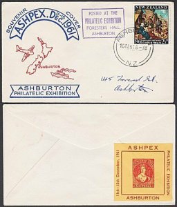 NEW ZEALAND 1961 Ashburton Philatelic Exhibition commem cover / cinderella..M144