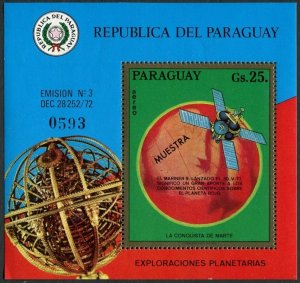 Paraguay C360 Specimen,MNH.Mi 2486 Bl.208. Exploration of Mars.Mariner 9.1973.