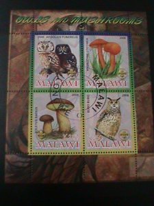 ​MALAWI-2008-PROMOTE-OWLS & MUSHROOMS-CTO-SHEET-EST.$10-VERY FINE LAST ONE