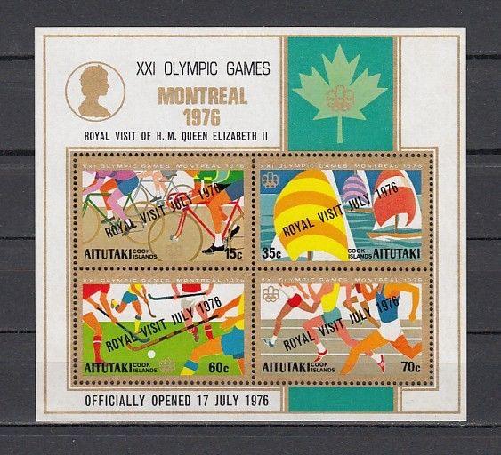 Aitutaki, Scott cat. 134 A. Montreal Olympics sheet o/printed.