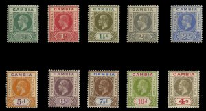 Gambia #87-96 Cat$139.10, 1912-22 George V, complete set, hinged