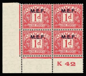 BOFIC-1942 KGVI MEF 1d carmine from the scarce aniline ink printing SG MD2 var