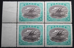 Papua 1916 Three Pence marginal block SG 98b u/mint
