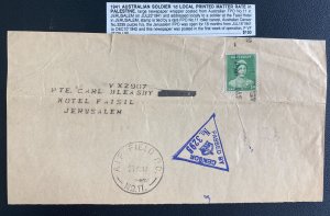 1941 Australian Field Post Office 11 In Jerusalem Wrapper cover To Hotel Faisil