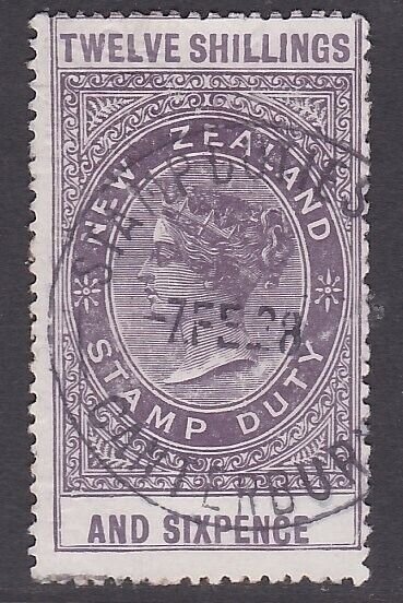 NEW ZEALAND 1880 LONG TYPE STAMP DUTY 12/6d used...........................a3497