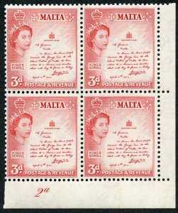 Malta SG272 3d Rose-Red Plate 2a U/M Block