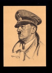 Adolf Hitler Postcard Printed Drawing Unused Linz 1938 Artist F Glaubacker H1