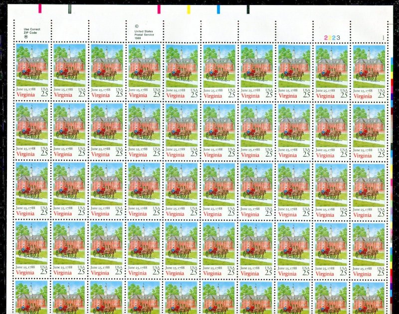 2345 Virginia Statehood Sheet of 50 25¢ Stamps MNH