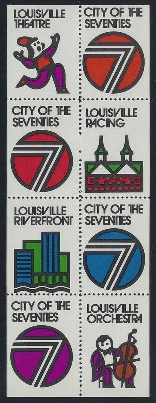 Louisville City of the Seventies Cinderella Poster Stamps Pane 8 Mint NH Stk1