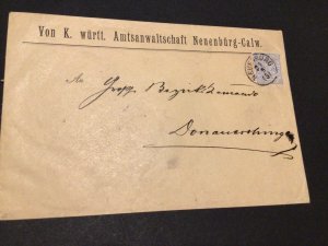 Germany Neuenburg 1889 Official stamp cover Ref 60973