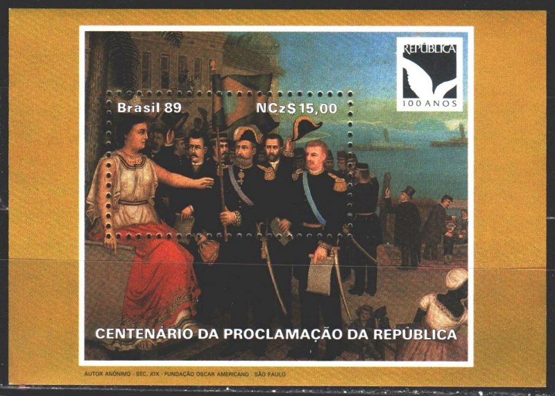 Brazil. 1989. bl 81. Painting, 100 years of the proclamation of the republic....