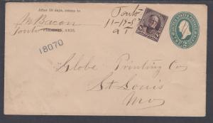 US Sc 272 uprates 1897 U312 Entire, TONTO, AT Postmark, 1 of 3 known examples