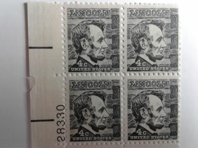 SCOTT # 1282 LINCOLN PLATE BLOCK OF MINT NEVER HINGED GEM VERY NICE